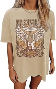 Womens Oversized Tshirt Flower Graphic Tees Nashville Music Short Sleeve Shirts Summer Casual Loose Beach Tops YIUIERE