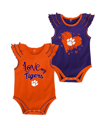 Newborn and Infant Girls Orange and Purple Clemson Tigers Touchdown 2-Pack Bodysuit Set Genuine Stuff