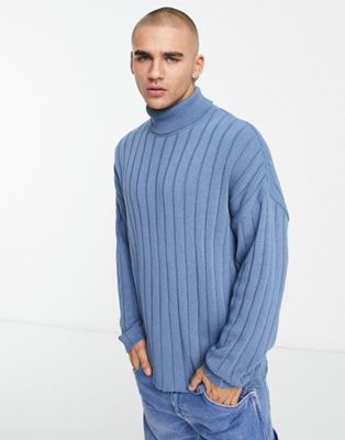 Синий свободный свитер с высоким воротником в рубчик ASOS DESIGN ASOS DESIGN