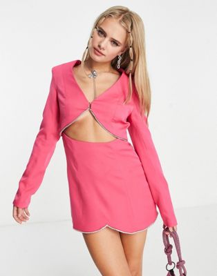 Kyo The Brand cut-out waist blazer dress with diamante trim in pink KYO