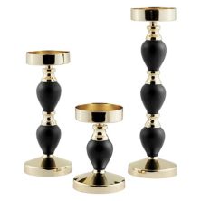 Talia Black And Gold Candlestick Taper Candle Holders - Set Of 3 Danya B