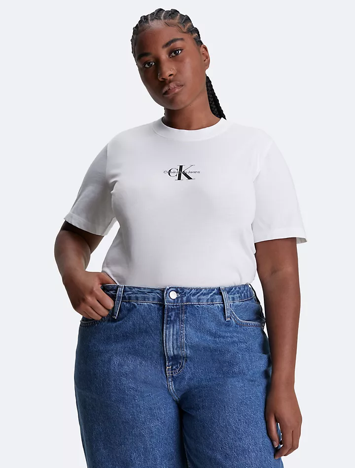 Плюс размер Узкая футболка с монограммой и логотипом Calvin Klein