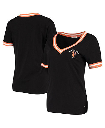 Женская черная футболка в полоску San Francisco Giants с v-образным вырезом '47 Brand