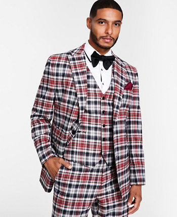 Men's Classic-Fit Black, Red & White Plaid Suit Separates Jacket Tayion Collection