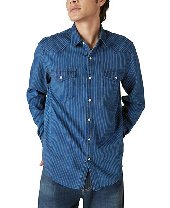 Мужская рубашка в западную полоску с длинными рукавами и застежкой спереди в железнодорожную полоску Lucky Brand