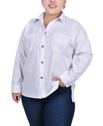 Блуза больших размеров с длинным рукавом и нагрудными карманами NY Collection