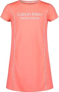 Calvin Klein Girls' Performance Dress, Pull-on Style with Crew-Neck Neckline, Logo Detailing Calvin Klein