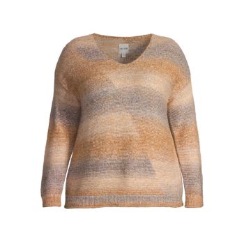 Sunset Mix V-Neck Sweater NIC+ZOE, Plus Size