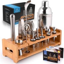 Complete Bartender Kit - 24-Piece Stainless Steel Kit with Jigger, Cocktail Shaker, Bamboo Holder Zulay