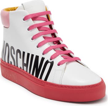 Кроссовки с высоким берцем и логотипом Moschino