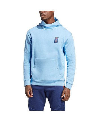 Мужская небесно-голубая толстовка с капюшоном New York City FC Travel Pullover Adidas