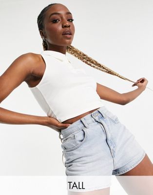 Noisy May Tall Exclusive cropped sleeveless polo top in white Noisy May Tall