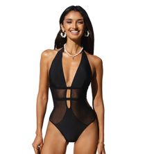 Women's CUPSHE Mesh Detailed Plunging Halter Neck One-Piece Swimsuit Cupshe