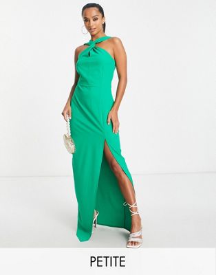 Зеленое платье макси с вырезом через шею и разрезом на бедрах Vesper Petite Vesper Petite