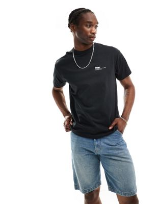 Dr Denim Trooper American 90's cut relaxed fit T-shirt with 'world traveller' graphic back print in off black Dr Denim