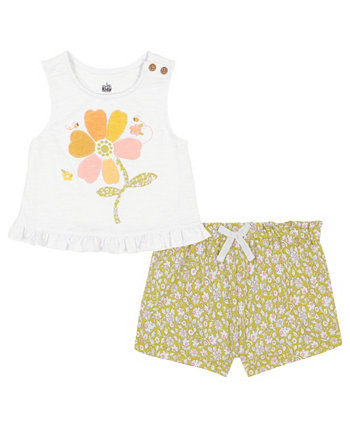 Toddler Girls Ruffle-Trim Tank Top & Floral Crinkle Knit Shorts, 2 piece set Kids Headquarters