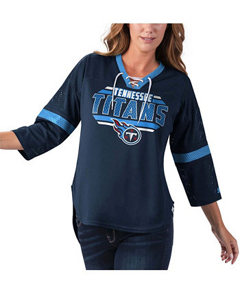 Женская темно-синяя футболка Tennessee Titans Lead Game на шнуровке с v-образным вырезом и рукавом 3/4 Starter
