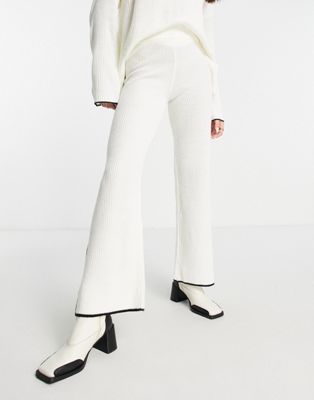  M Lounge tipped slouchy wide leg ribbed knit pants in white ice - part of a set M Lounge