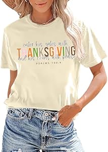 Thanksgiving Shirts for Women: Thanksgiving Christian T Shirt Thankful Bible Verse Christian Shirt Casual Fall Tops ELDPS