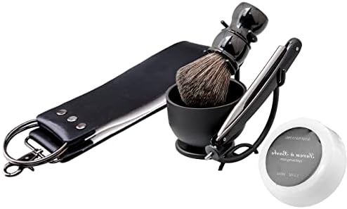 Grandslam Shaving Straight Razor Kit, Steel Cutthroat Straight Razor With Leather Strop, Shaving Brush, Stainless Steel Shaving Bowl and Stand, Shaving Soap, Gift for Men Grandslam