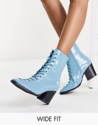 Glamorous Wide Fit patent lace up heel boots in pale blue  Glamorous Wide Fit