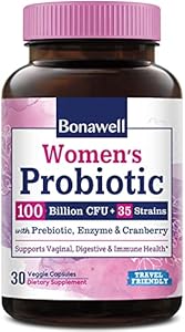 Bonawell Probiotics for Women 100B, with Organic Prebiotic, Cranberry for Feminine Health, Digestion & Immunity, Shelf-Stable, Delayed-Release, 30 Veggie Caps (Вегетарианские капсулы) Bonawell