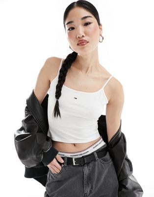 Tommy Jeans cropped essential strappy tank top in white Tommy Jeans