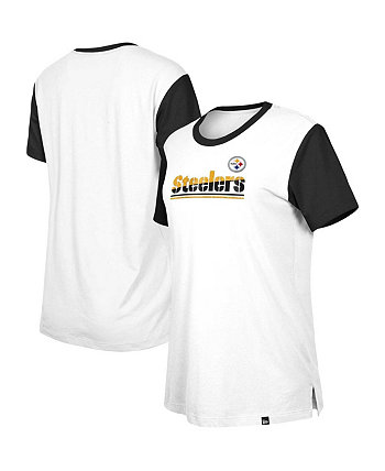 Women's White, Black Pittsburgh Steelers Third Down Colorblock T-shirt New Era