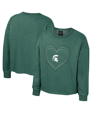 Зелёный флисовый пуловер с круглым вырезом для больших девочек, штат Мичиган, Spartans Audrey, толстовка с круглым вырезом Colosseum
