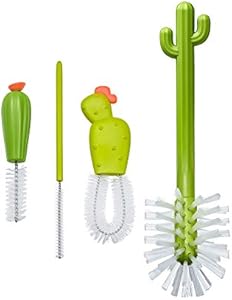 Boon Cacti Bottle Cleaning Brush Set - Includes Bottle Brush, Nipple Brush, Detail Brush, and Straw Brush - Baby Bottle Brush Set for Bottle Drying Rack - Baby Essentials - 4 Count Boon