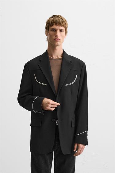 Мужской Блейзер Zara BLAZER WITH CONTRASTING PIPING ZARA