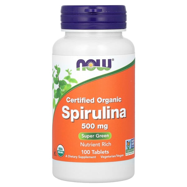 Сертифицированная органическая Спирулина - 3000 мг - 100 таблеток (500 мг на таблетку) - NOW Foods NOW Foods