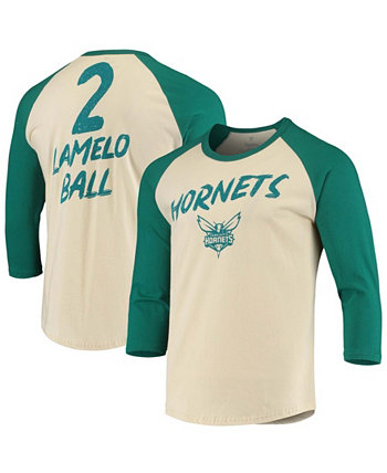 Мужская футболка LaMelo Ball Cream Charlotte Hornets NBA с рукавами 3/4 и регланом Fanatics