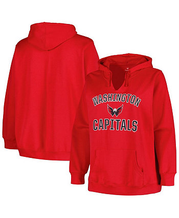Women's Red Washington Capitals Plus Size Arch Over Logo Pullover Hoodie Profile