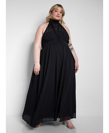 Women's Plus Size Elise Chiffon Halter Maxi A Line Dress W. Slit Rebdolls