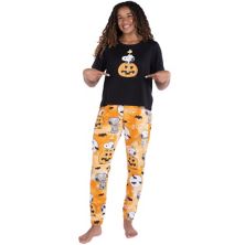 Женский Nite Nite by Munki Munki Snoopy Хэллоуин, пижамный топ с короткими рукавами и окантованный низ, пижамные штаны, комплект для сна Nite Nite by Munki Munki