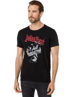 Футболка с необработанными краями в винтажном стиле с короткими рукавами - Judas Priest Britis KGR5839Y2 John Varvatos