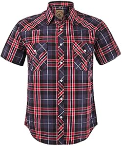 COEVALS CLUB Men's Western Cowboy Short Sleeve Pearl Snap Casual Plaid Work Shirts Coevals Club