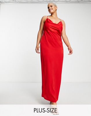 Красное атласное платье макси с воротником-хомутом NaaNaa Plus NaaNaa Plus