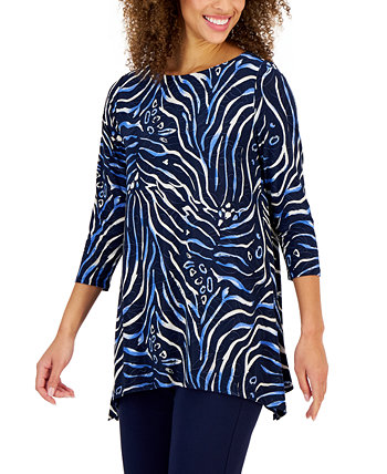 Petite 3/4-Sleeve Delicate Zebra Jacquard Top, Created for Macy's J&M Collection