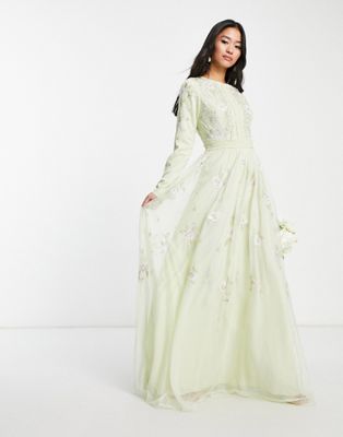 ASOS DESIGN Bridesmaid pearl embellished long sleeve maxi dress