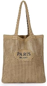 Ayieyill Crochet Tote Bag For Women, Crochet Mesh Beach Tote Bag Summer Vacation Aesthetic Boho Knit Bag for Women Ayieyill