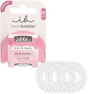 Invisibobble Original Hair Bands Crystal Clear I Spiral Elastics for Girls and Ladies I Strong Hold and Respectful Hair I Anti Hair Breakage I Pack of 3 Invisibobble