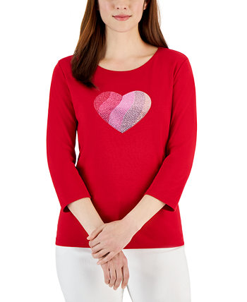 Women's Gem Heart Graphic Pullover Top, Created for Macy's Karen Scott