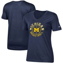 Женская баскетбольная футболка с V-образным вырезом Champion® темно-синего цвета Michigan Wolverines Champion