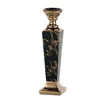 15" Gold and Black Modern Chic Ceramic Pillar Candleholder A&B Home