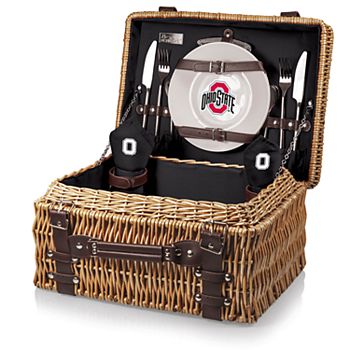 Набор для пикника Picnic Time Ohio State Buckeyes Champion - корзина, 2 тарелки, 2 бокала, 2 вилки, 2 ножа, 2 ложки, 1 штопор и 2 салфетки Unbranded