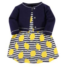 Touched by Nature Baby and Toddler Girl Organic Cotton Dress and Cardigan 2pc Set, Lemons Touched by Nature