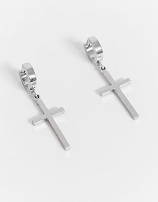 Серебряные серьги-кольца ASOS DESIGN диаметром 7 мм с подвесками в виде крестов ASOS DESIGN