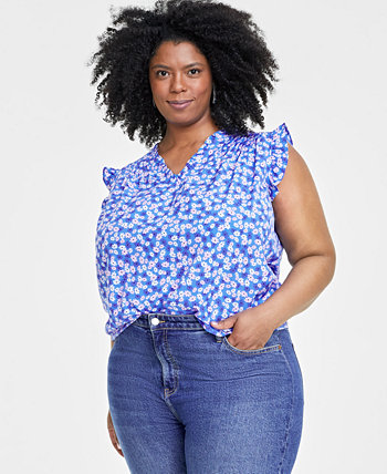 Trendy Plus Size Floral-Print Ruffled-Trim Blouse, Created for Macy's On 34th
